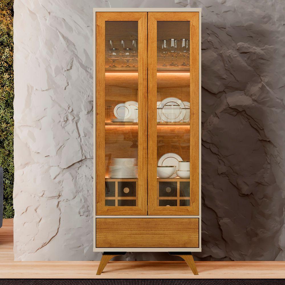 Miniatura Cristaleira Adega Reflecta 2 Portas De Vidro C- Led - Mavaular Off White-naturalle