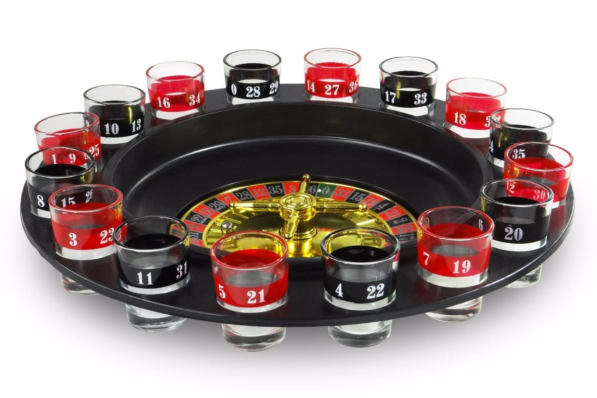 Miniatura Jogo Roleta Cassino com 16 Copos Shot
