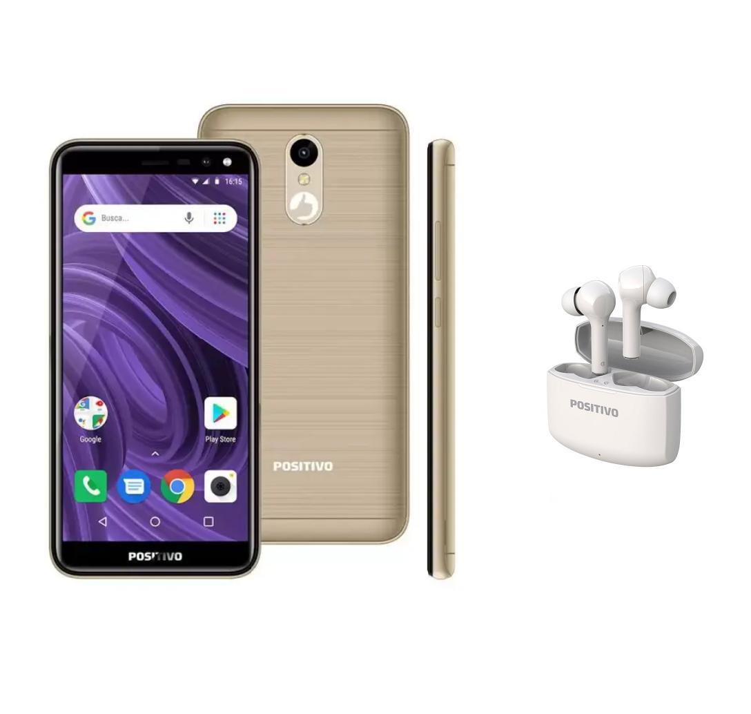 Miniatura Smartphone Positivo Twist 2 16Gb Dourado + Fone Bluetooth Bluetooth - Amarelo - Celular - Positivo - 16 gb - Twist 2 - Dual chip - 5" - Smartphone