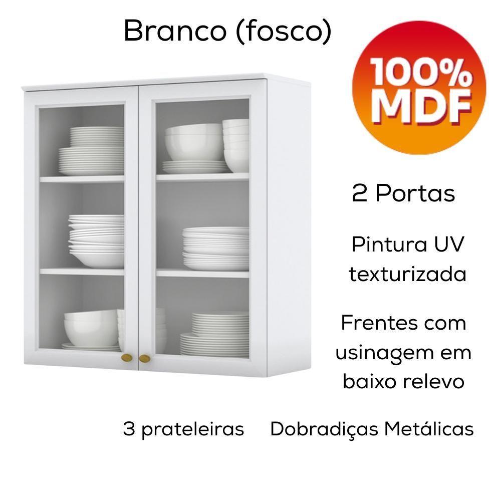 Miniatura Armario Aereo 2 Portas Vidro Mdf 80 Cm Americana C366 Branco Henn