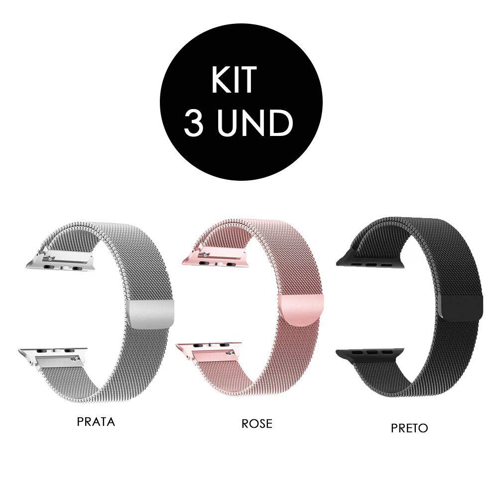 Miniatura Pulseira Magnetica Relogio Smartwatch Kit 3 Pulseiras Ima