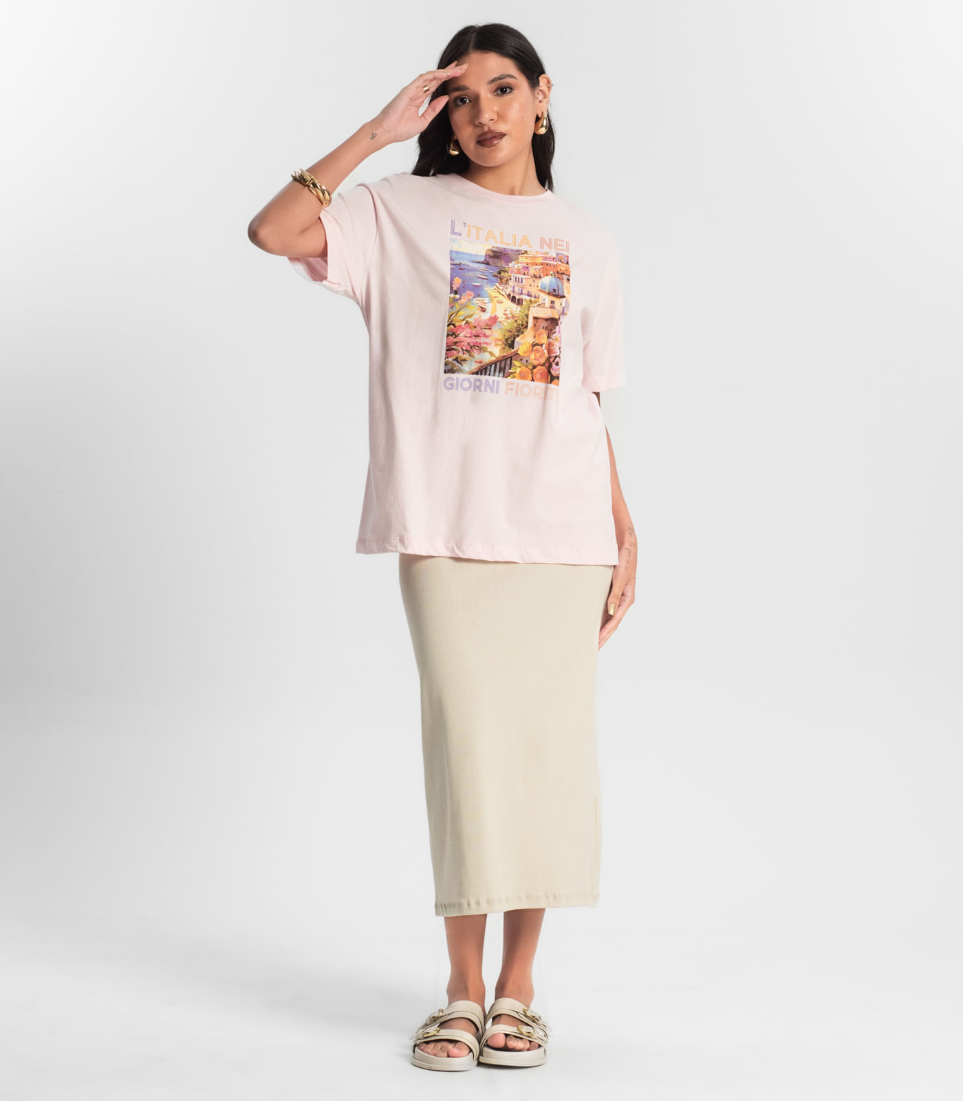 Miniatura Camiseta Feminina T-Shirt Meia Malha Rosa G