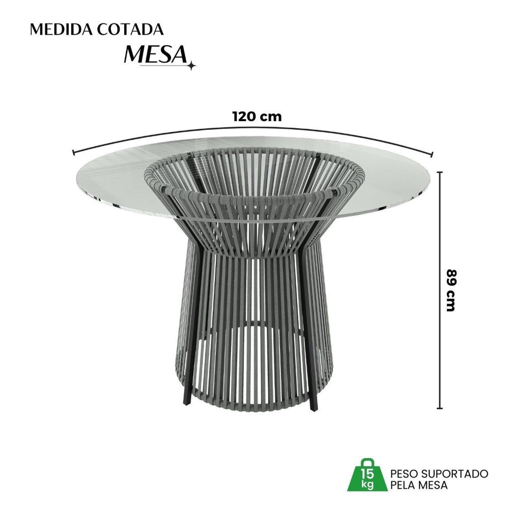 Miniatura Mesa Redonda Tampo Vidro 120cm Lisboa Preto/Cinza