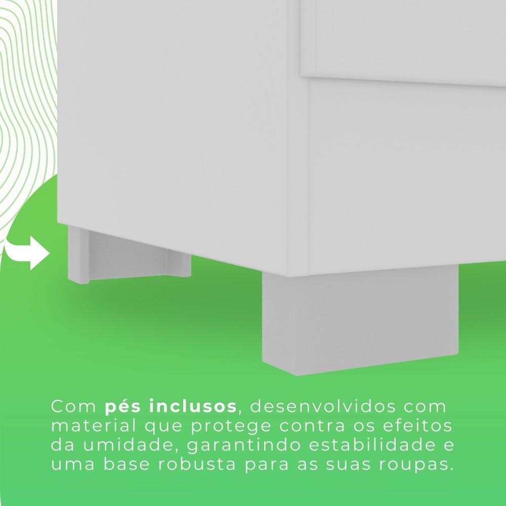 Guarda-roupa com Pés e Espelho Casal 3 Portas 9 Gavetas Luana Branco