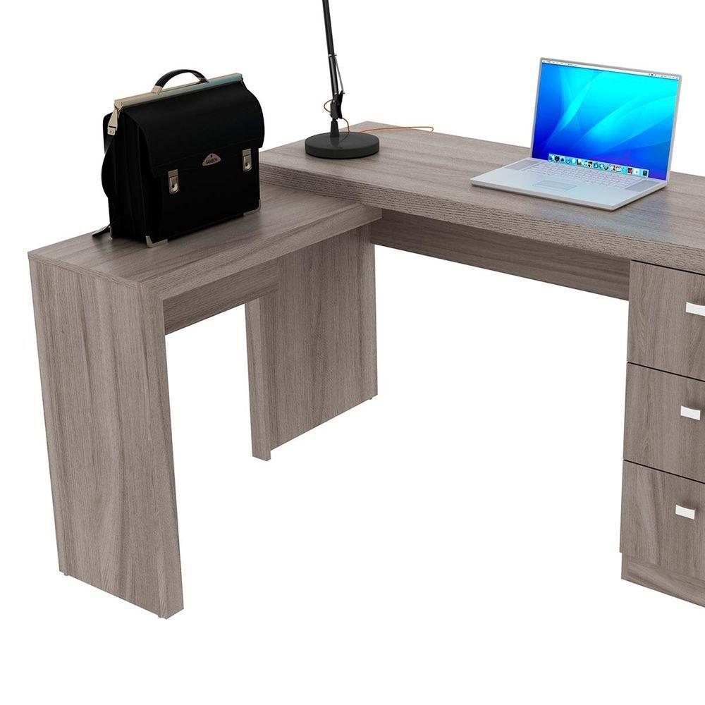 Miniatura Conjunto Escritório Com 2 Mesas Em L E 6 Gavetas Carvalho