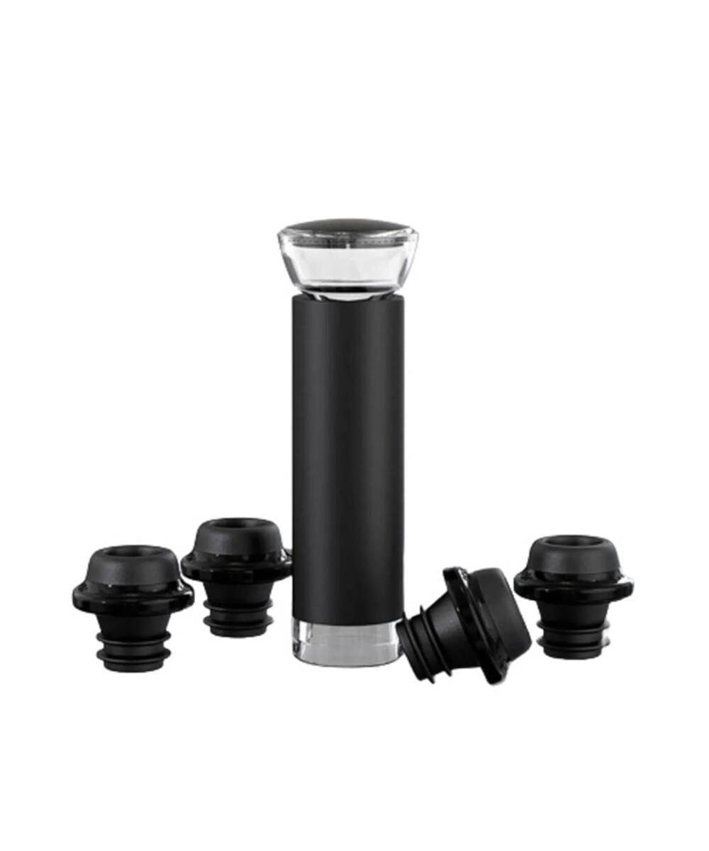Kit Bomba a Vácuo Manual Vinhos com 4 Rolhas Prana Adega Bar Preto