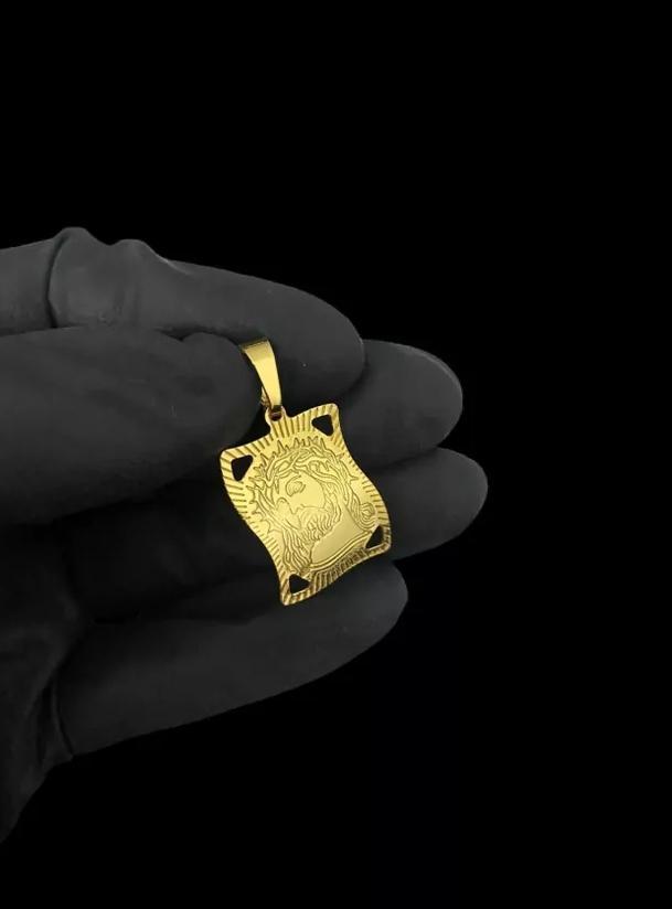 Miniatura Pingente Jesus Old School Ouro 18k | Zircônias | GG