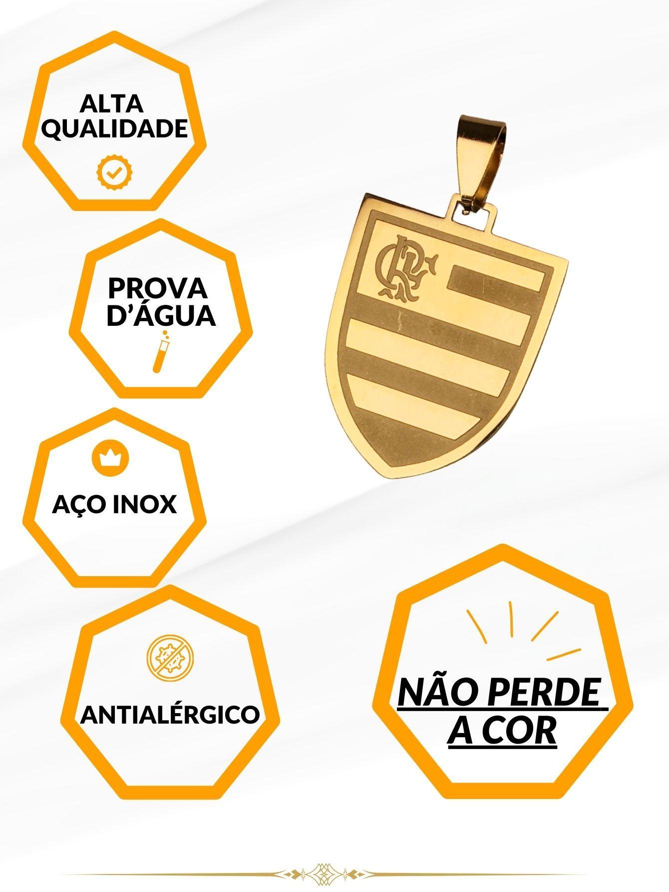 Pingente Masculino Escudo Time Flamengo Crf Dourado Mengão