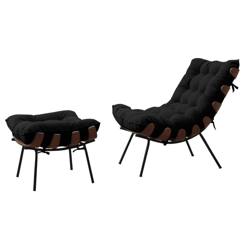 Miniatura Combo Poltrona Costela E Puff Costela Base Fixa Veludo Preto