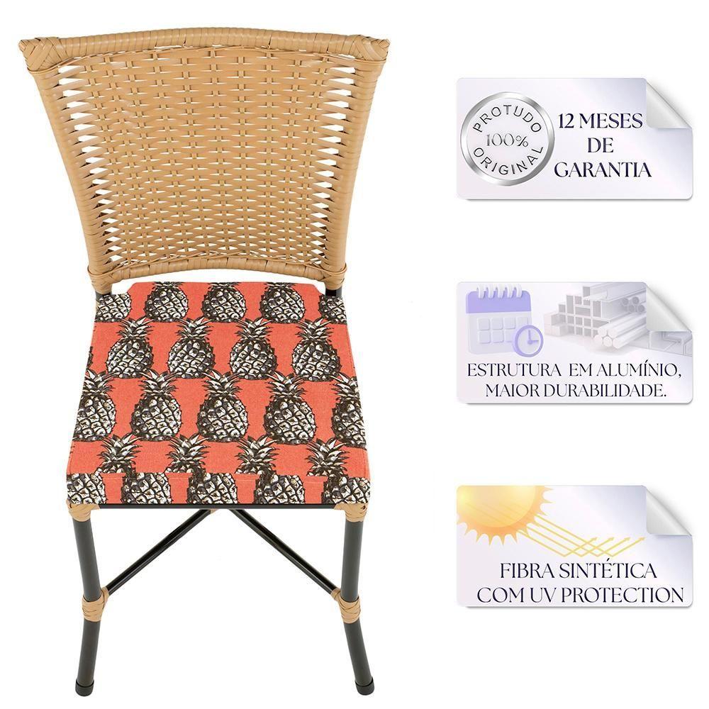 Miniatura Jogo Cadeira De Jantar Em Alumínio E Fibra Estofado Impermeavel 6 Unidades Ráfia Z31