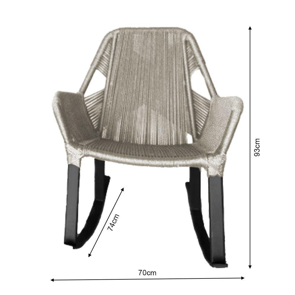 Miniatura Kit 4 Cadeiras De Balanço Athenas Corda Náutica Base Em Alumínio Preto-areia - Cor: Bege