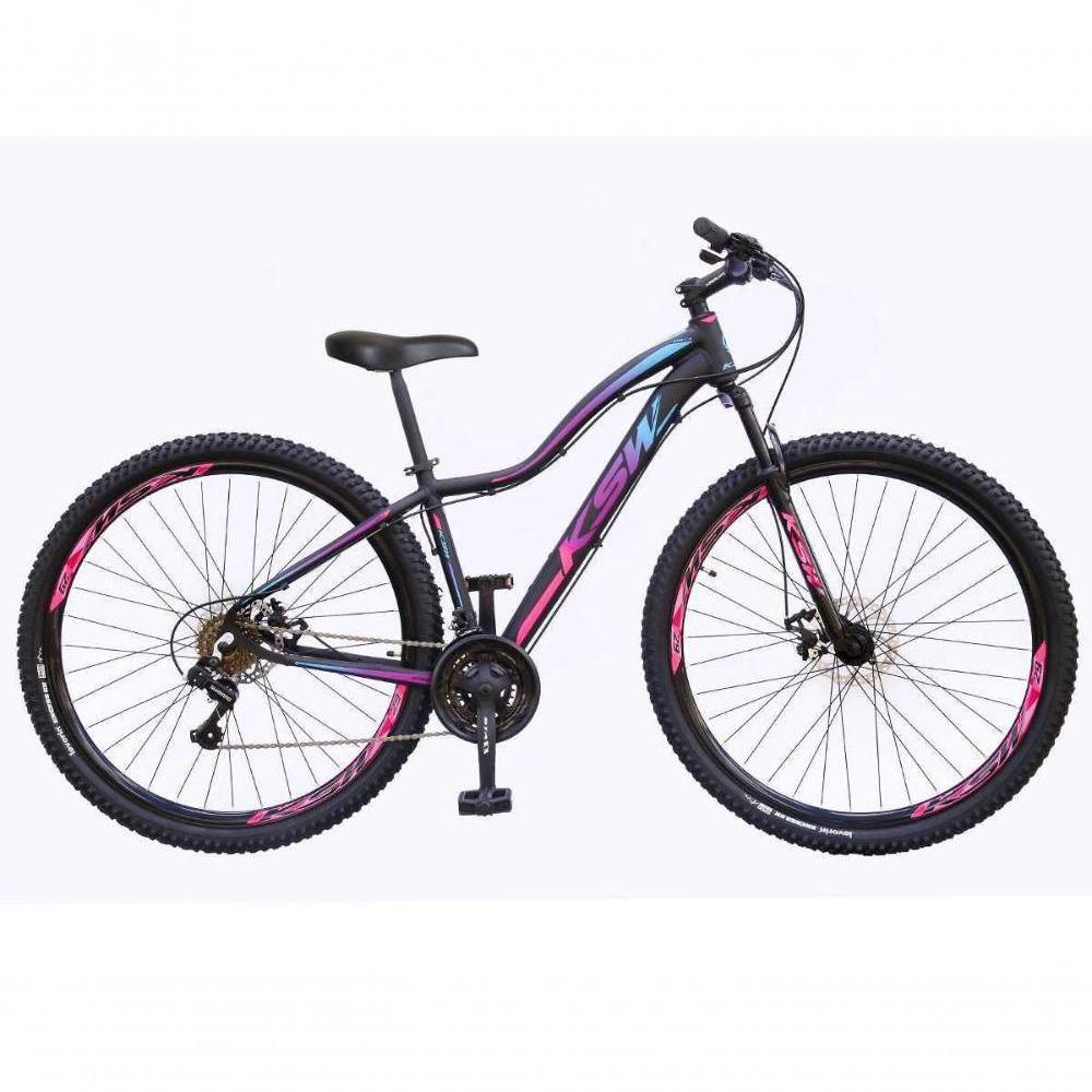 Miniatura Bicicleta Alumínio Aro 29 Ksw Dianteiro Shimano Tz 24 Marcha - Preto-rosa E Azul - 15"