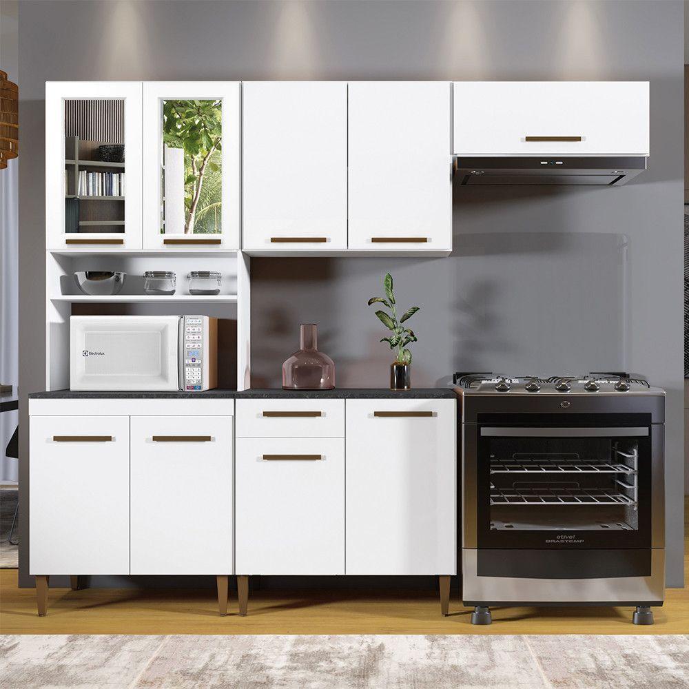 Miniatura Cozinha Atenas Com Vidro Reflecta 9 Portas 1 Gaveta Branco