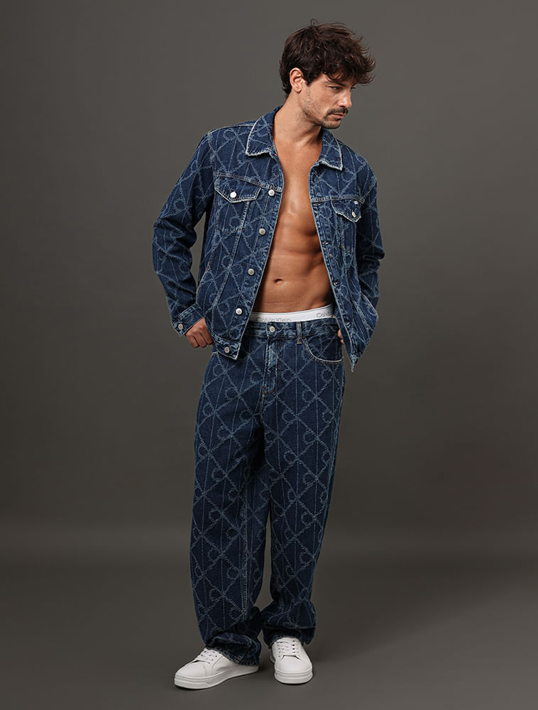 Miniatura Jaqueta Jeans Masculina Trucker Estampa Aop Calvin Klein Jeans - Azul Médio Jaqueta Jeans Masculina Trucker Estampa Aop Calvin Klein Jeans Azul Médio g