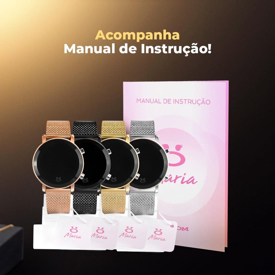 Kit Relógio Feminino Digital Led Dourado Silicone Moda