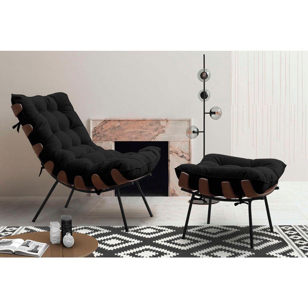 Miniatura Combo Poltrona Costela E Puff Costela Base Fixa Veludo Preto