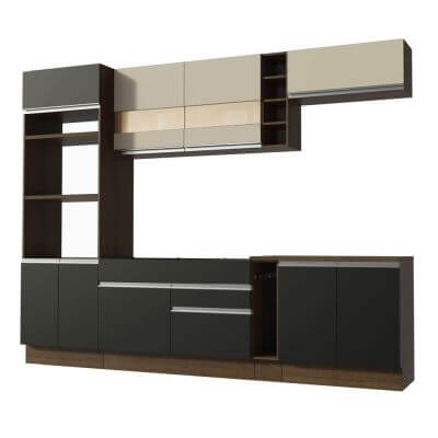 Miniatura Cozinha Completa Madesa Vicenza com Armário e Balcão (Sem Tampo e Pia) Rustic/Preto/Crema Cor:Rustic/Preto/Crema