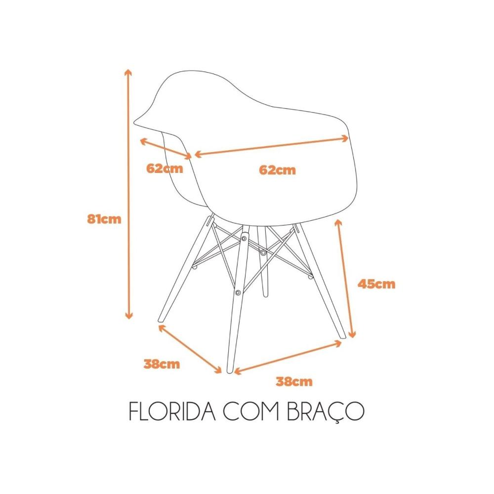 Miniatura Kit 4 Cadeiras Eames Braço Polipropileno Base Madeira Flórida Fratini Móveis Amarelo