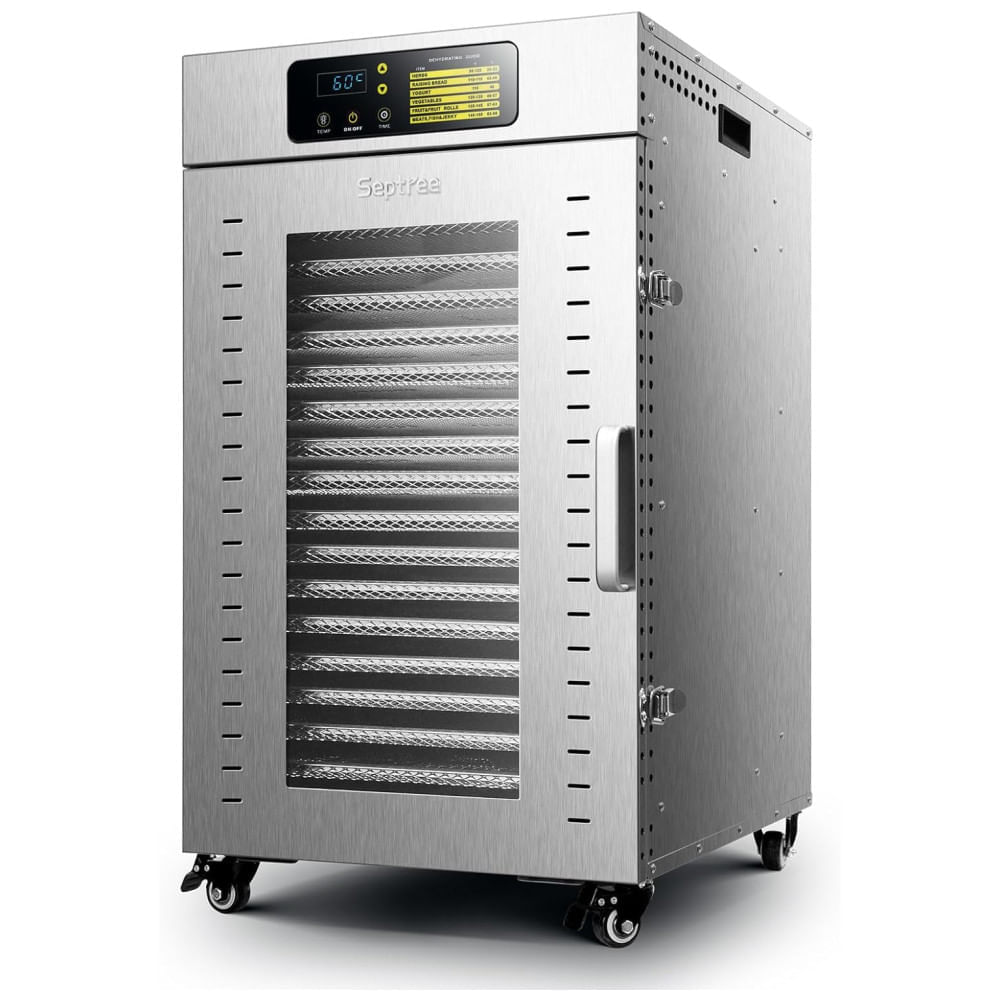 Miniatura Desidratador de Alimentos em Aço Inoxidável com 18 Bandejas, Temporizador Ajustável e Controle de Temperatura, 110V 15...