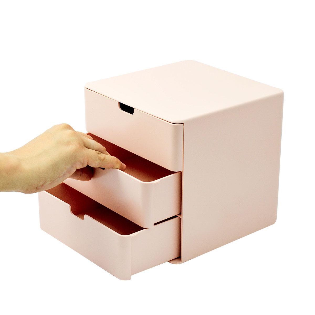 Miniatura Gaveteiro De Mesa Organizador Multiuso 3 Gavetas Rosa
