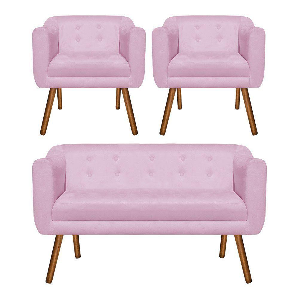 Miniatura Kit Sofá Retrô 02 Lugares e 02 Poltronas Júlia Rosa Bebê