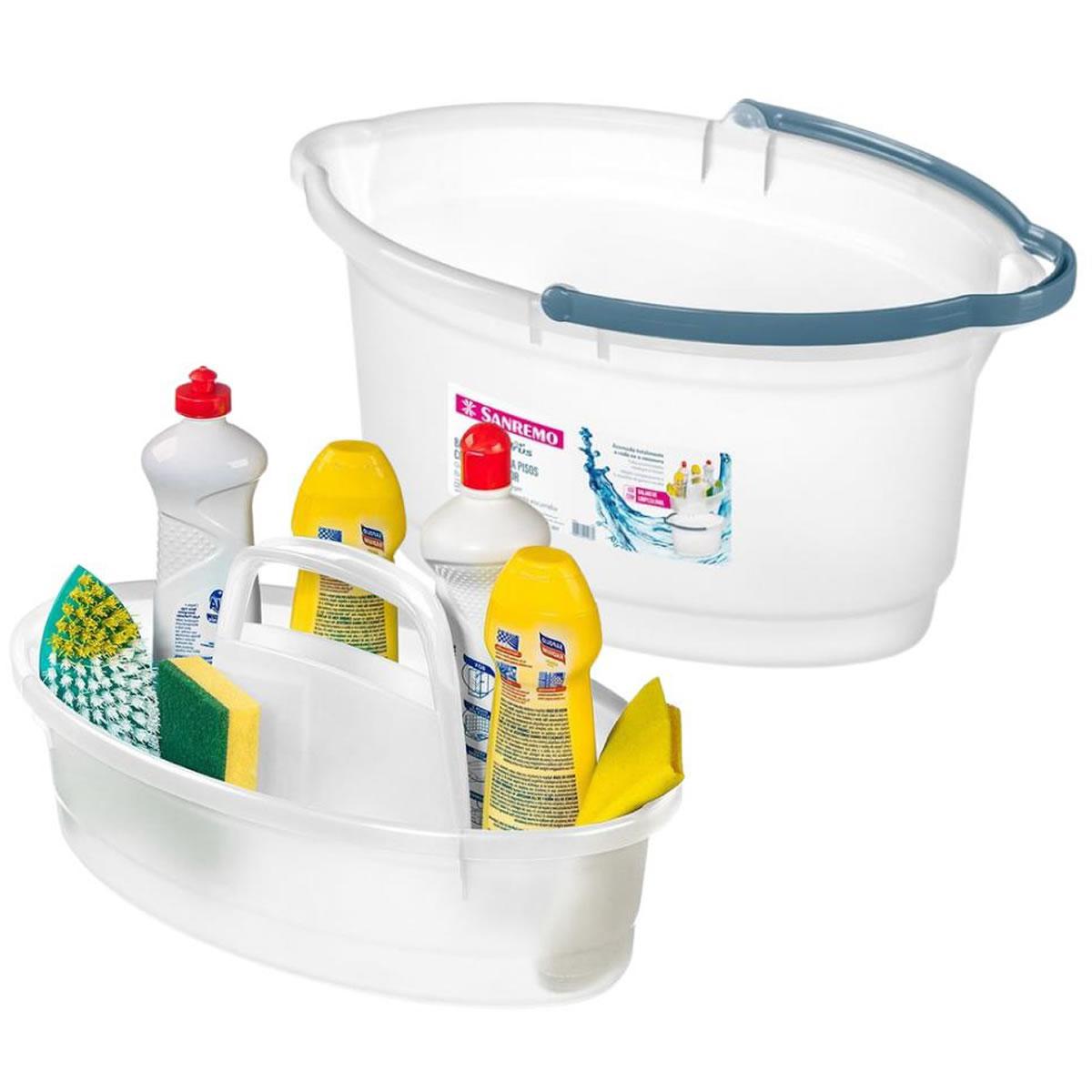 Kit Balde Mop Rodo Esfregão Com Porta Produto De Limpeza