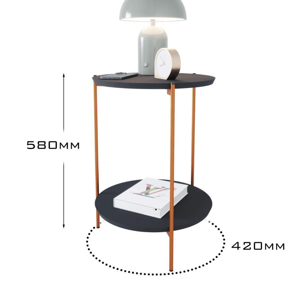 Miniatura Mesa De Apoio Lateral Duda Preto Com Pés De Ferro Bronze