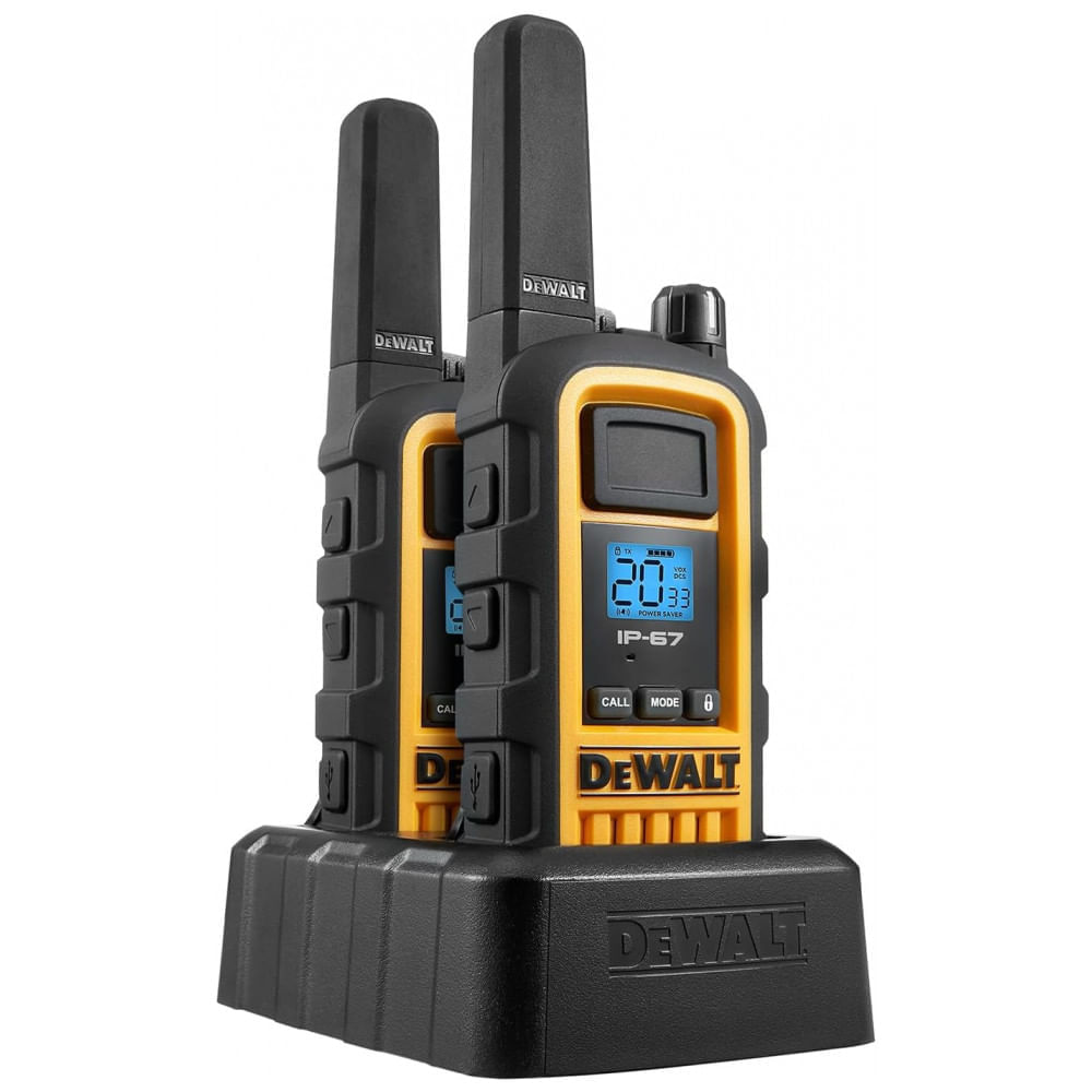 Miniatura Kit 2 Rádio Walkie Talkie 2W Bidirecionais de Longo Alcance e Recarregável, DEWALT DXFRS800