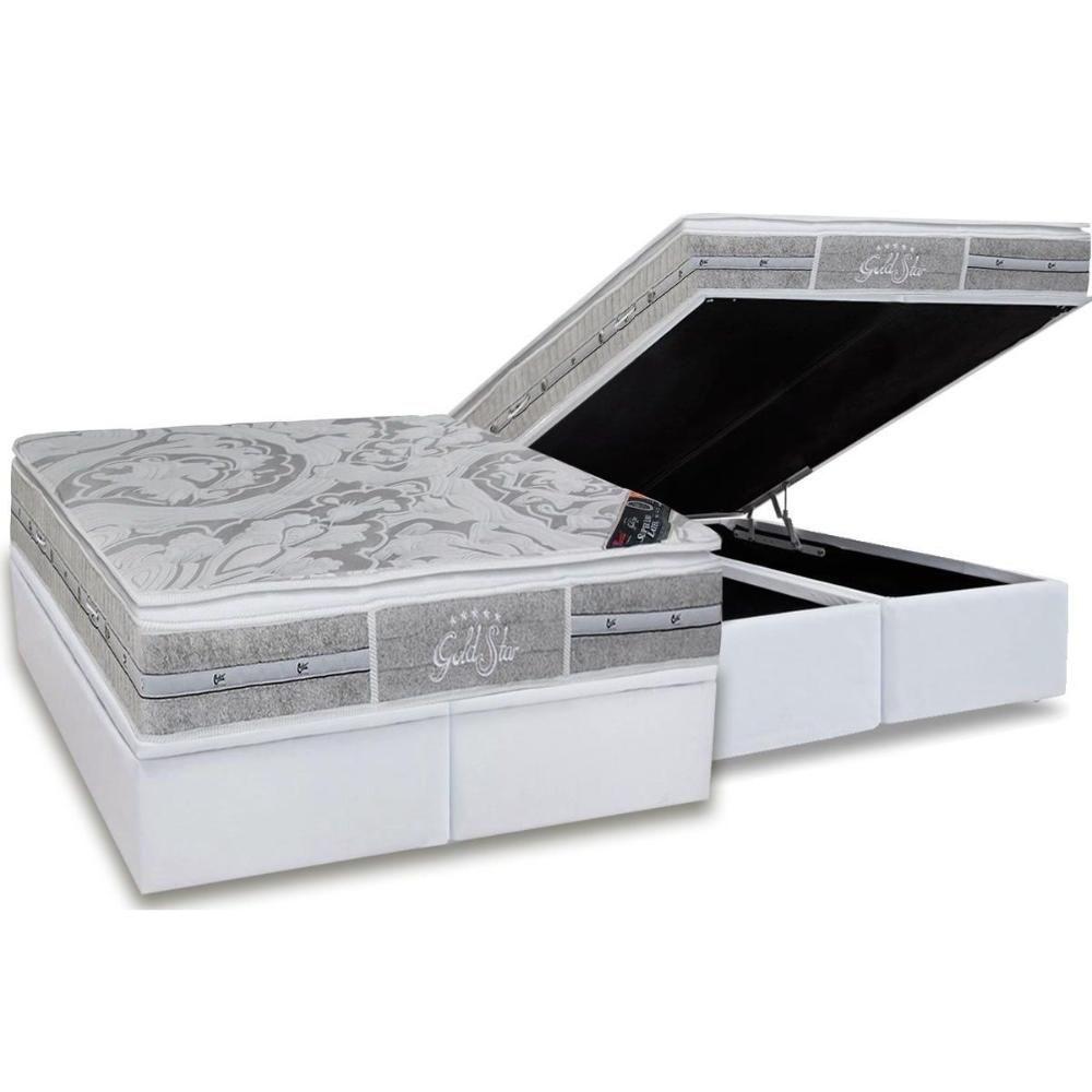 Miniatura Cama Box Baú Queen: Colchão Molas Castor Pocket Super Luxo Látex Slx + Base Crc Suede Gray(158X198)