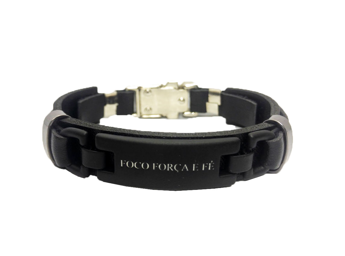 Miniatura Pulseira Masculina Foco Força e Fé Amuleto Negro Trava
