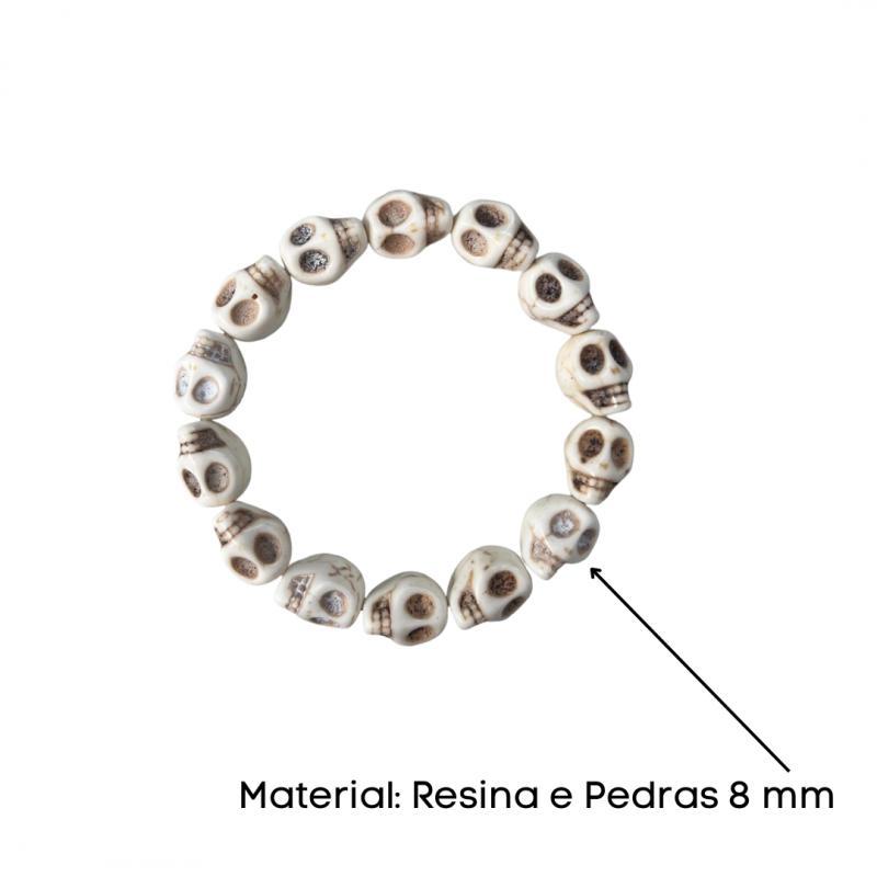 Miniatura Pulseira Resina Caveira Crânio Cor Marfin 8 Mm