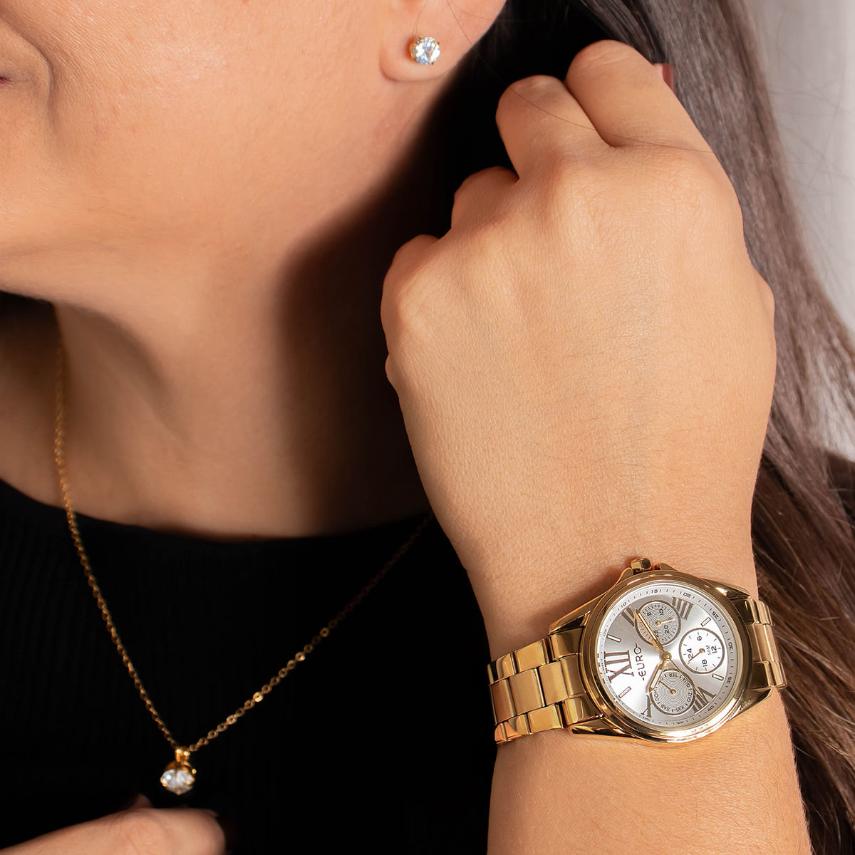 Relógio Feminino Euro Multifunção Multiglow Midi EU6P29AIP/4B Colar e Brincos