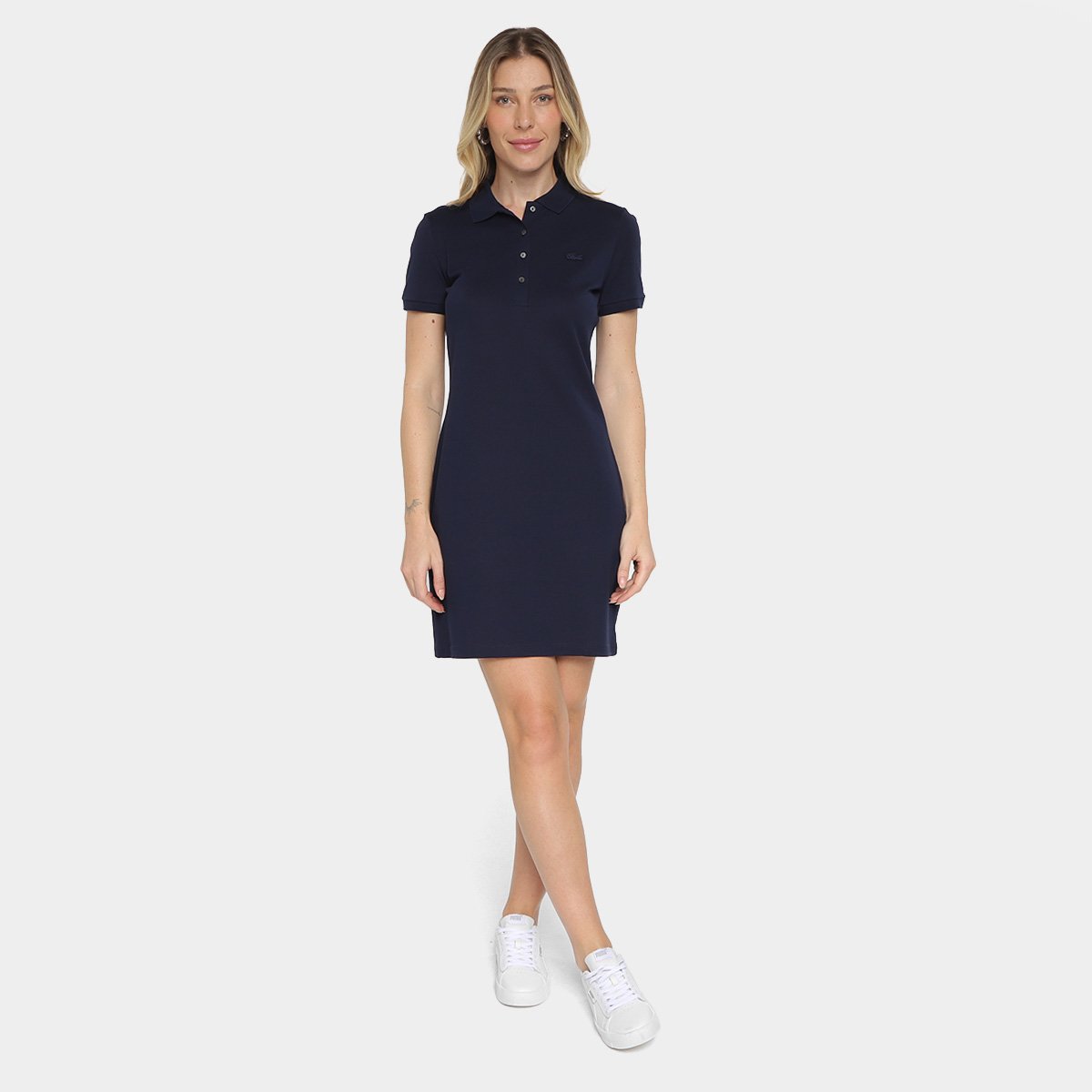 Miniatura Vestido Curto Lacoste Gola Polo Feminino Marinho - 38