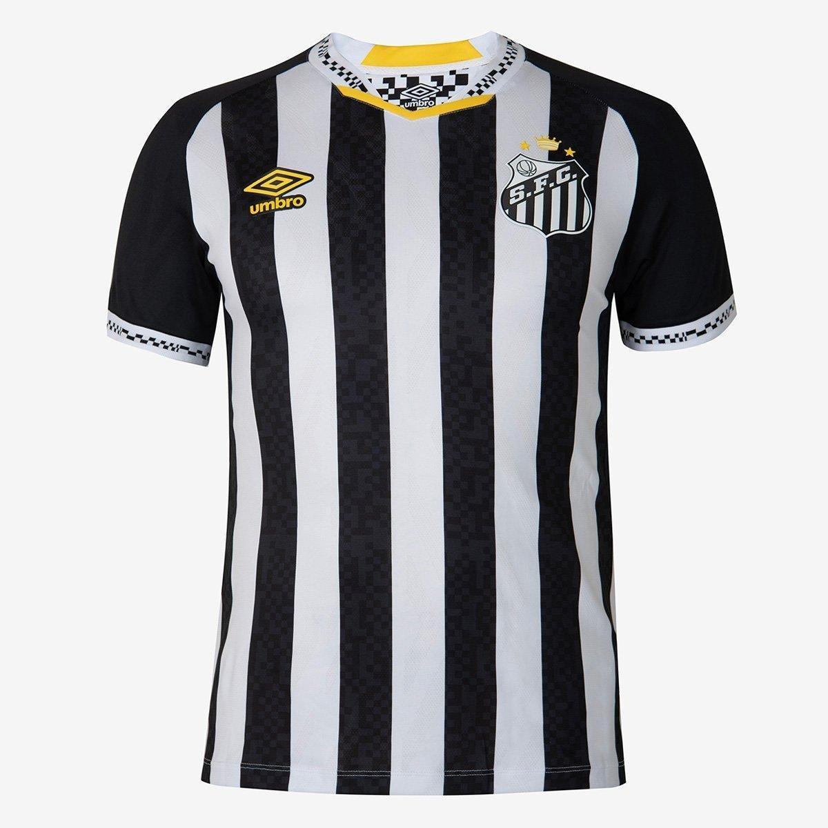 Miniatura Camisa Santos II 25/26 Neymar N° 10 Jogador Umbro Masculina Preto+Branco - G