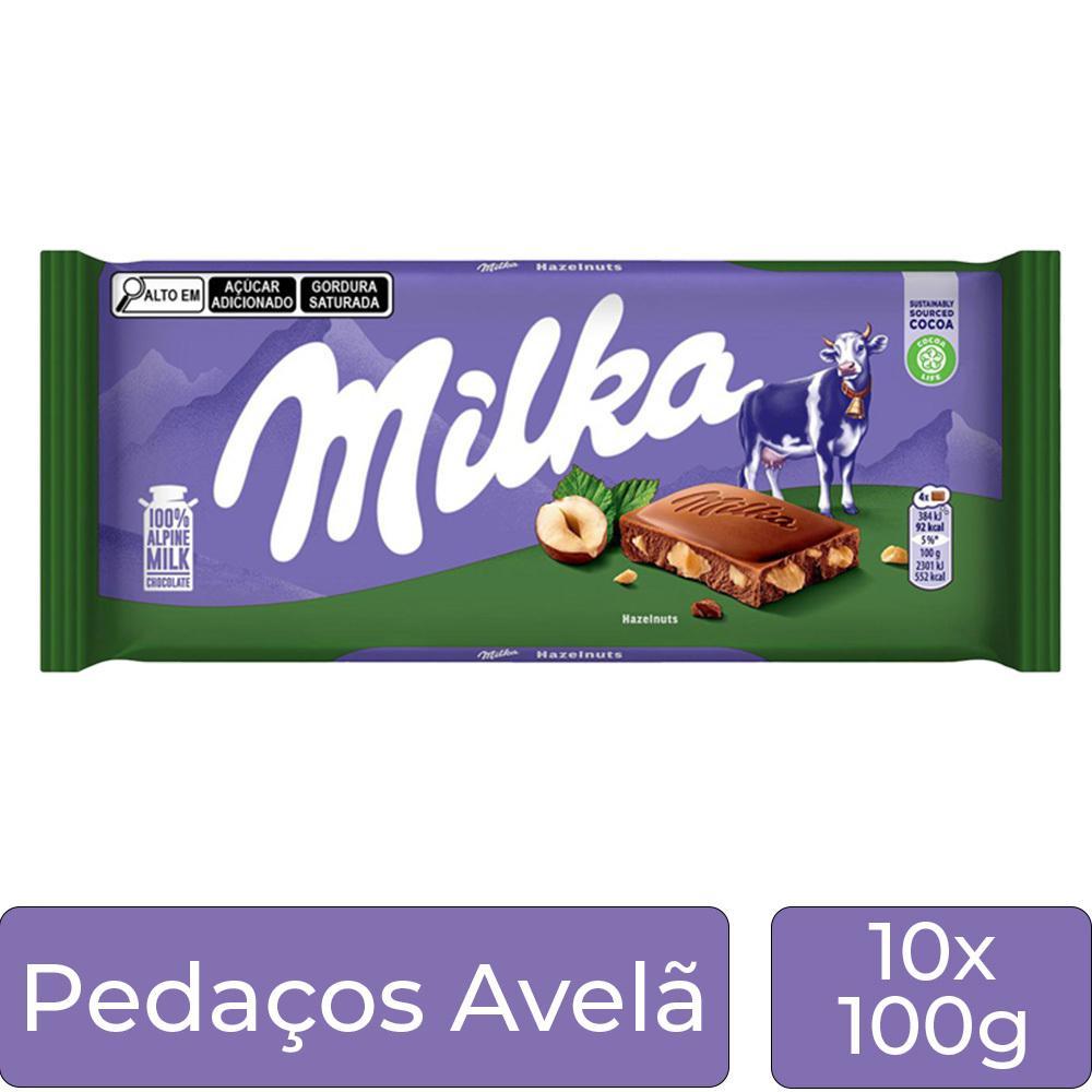 Miniatura Chocolate Milka Pedaços De Avelã Kit 10 Barras De 100G
