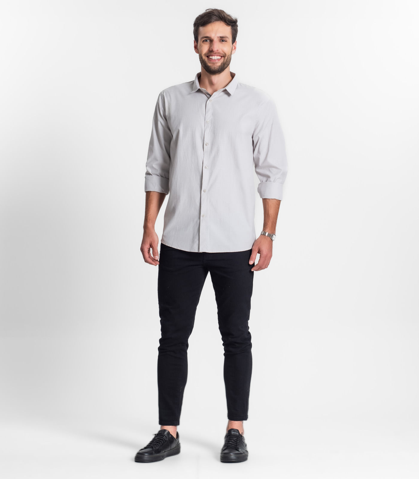 Miniatura Camisa Social Masculina Select Cinza G