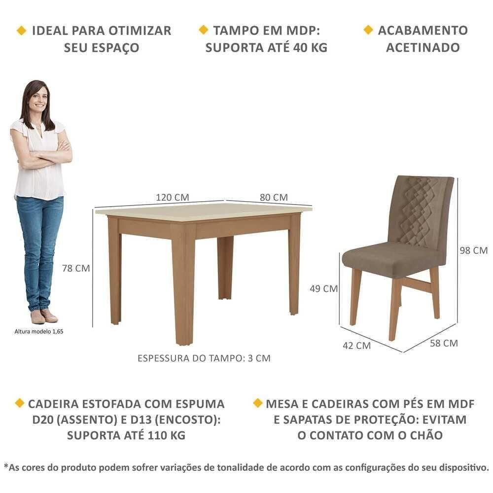 Conjunto Mesa De Jantar 4 Cadeira Madeirado/Off White/Castor