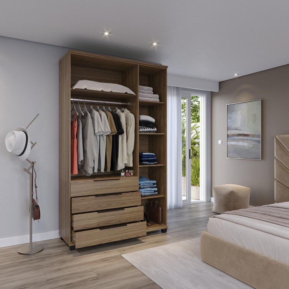 Guarda-roupa Solteiro 3 Portas 4 Gavetas 100% Mdf Allen 136,9 Cm Freijó