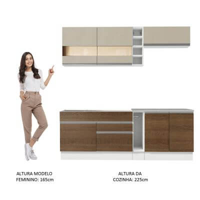 Cozinha Completa Madesa Parma com Armário e Balcão (Sem tampo e Pia) Branco/Rustic/Crema Cor:Branco/Rustic/Crema