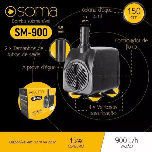 Miniatura Bomba Sub Soma Aquarios Sm- 900 (900 L/H) 127V