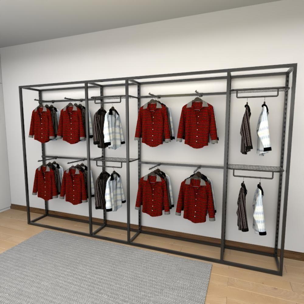 Miniatura Closet Araras, Guarda Roupas Aberto Industrial Com 20 Peças Preto Fdprp480