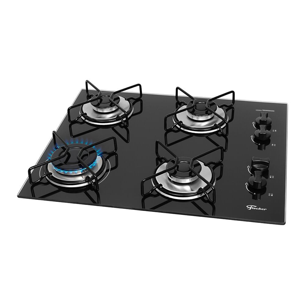 Miniatura Cooktop a Gás 4 Bocas Fischer Fit Line Trempe Esmaltada Aramado 36350-102675 Preto - Bivolt