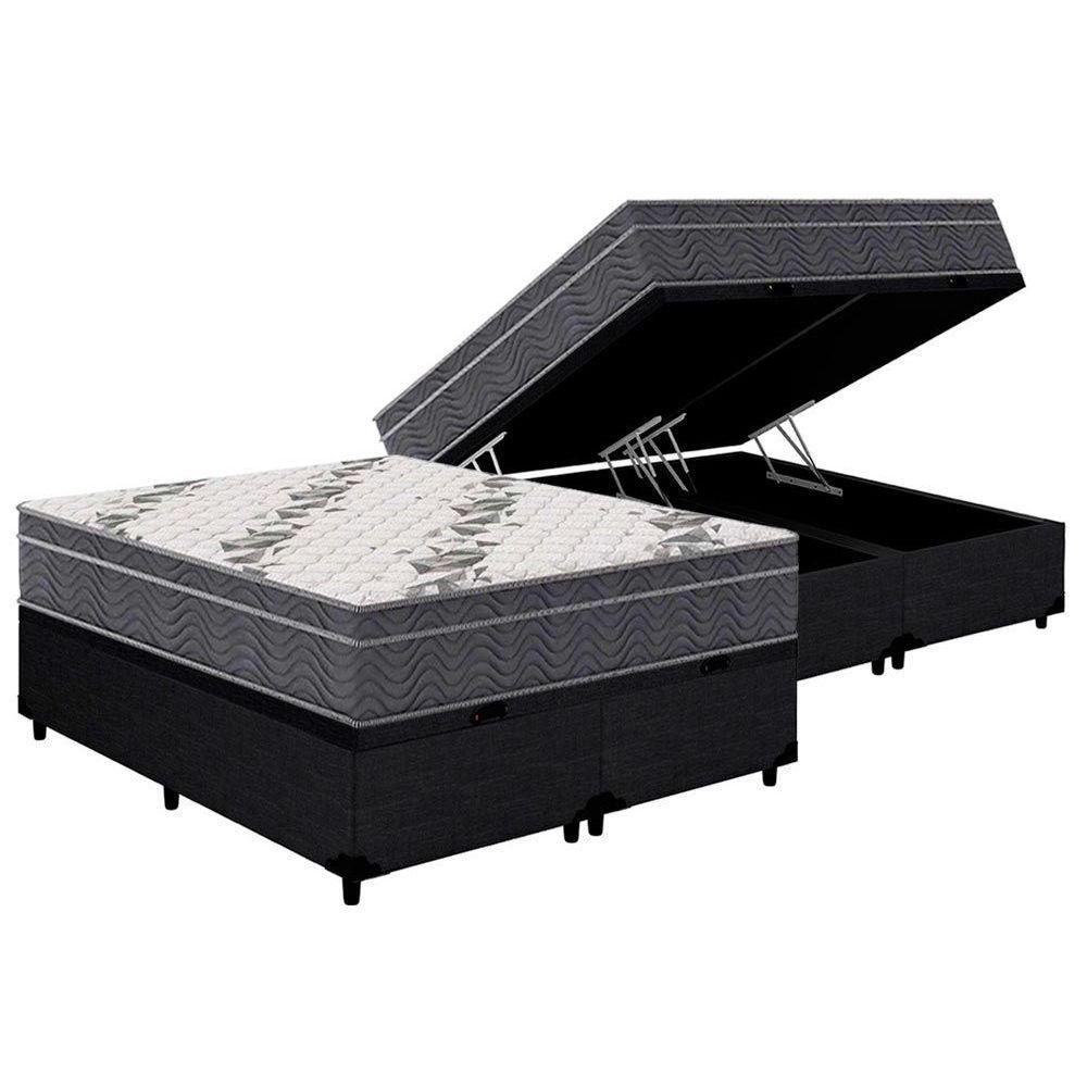 Miniatura Cama Box Baú Queen: Colchão Anatômico Ortobom D33 / Ep Airtech 100 + Base Crc Courano Black(158X198)