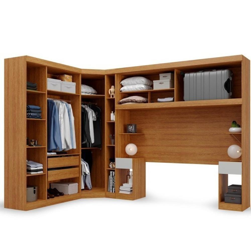 Miniatura Conjunto para Quarto com Guarda Roupa Modular Gênova Plus Freijó Wood/Off-White