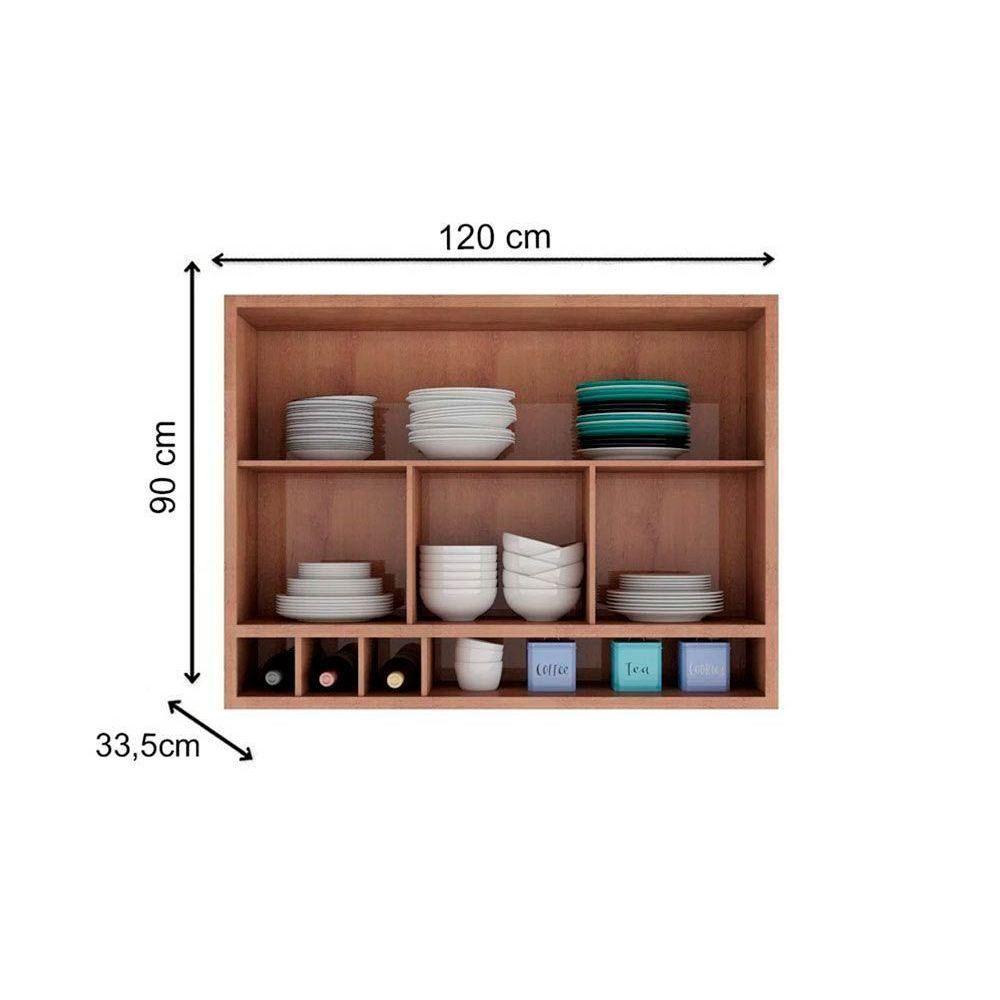 Miniatura Armário Aéreo Cozinha Modulado Syrah Com 2 Portas Basculante (1 Com Vidro Reflecta) E Nicho Garrefeiro 120cm Amendoa-branco - Ronipa