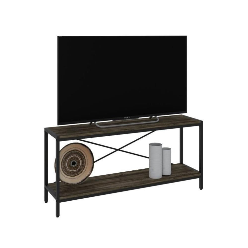 Miniatura Conjunto Rack para TV até 50 Polegadas 1 Nicho Aéreo 2 Estante Estilo Industrial Active Yescasa Carvalho Dark