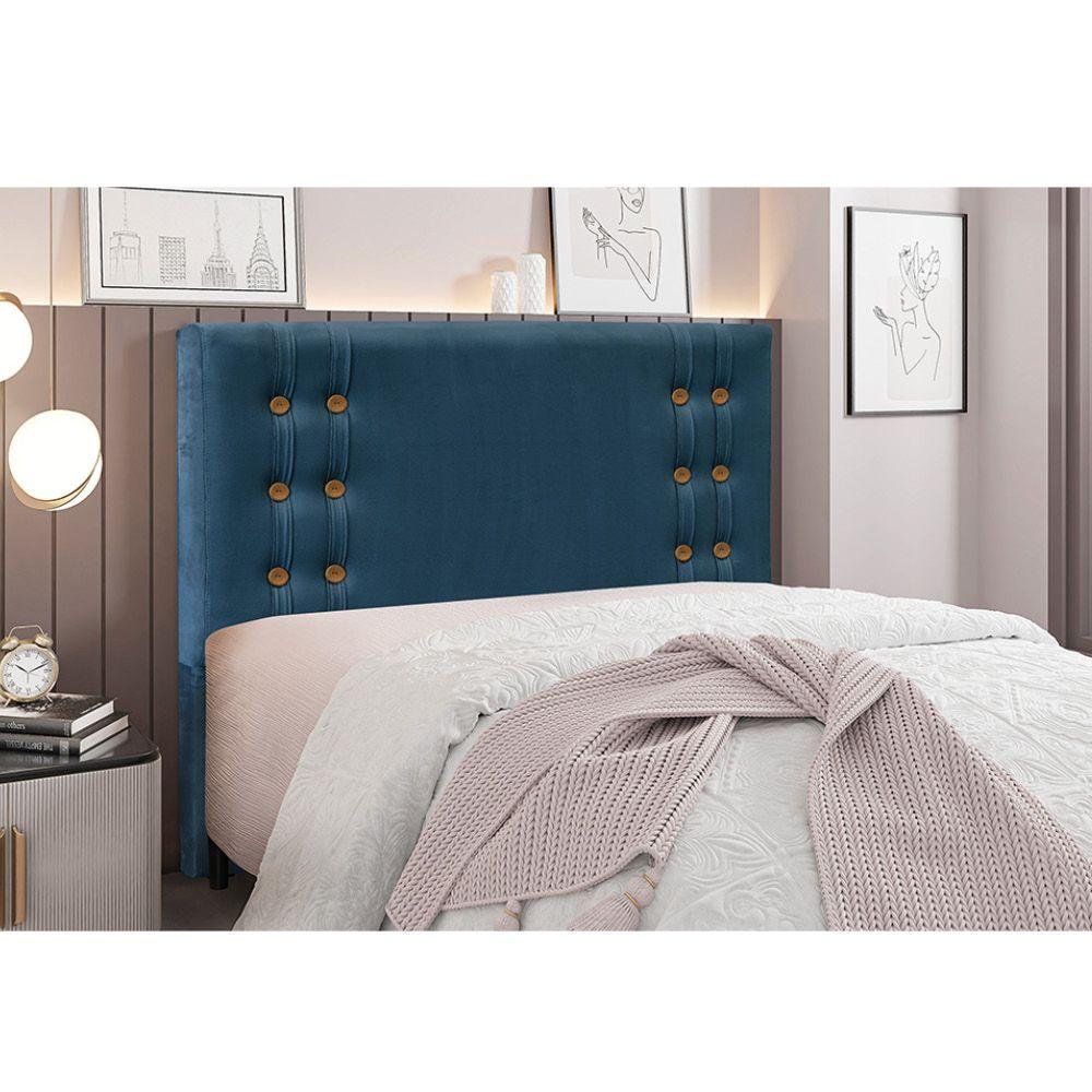 Miniatura Cabeceira Cama Box Casal 140 Cm Gênova Veludo Azul Marinho S04 - D'rossi