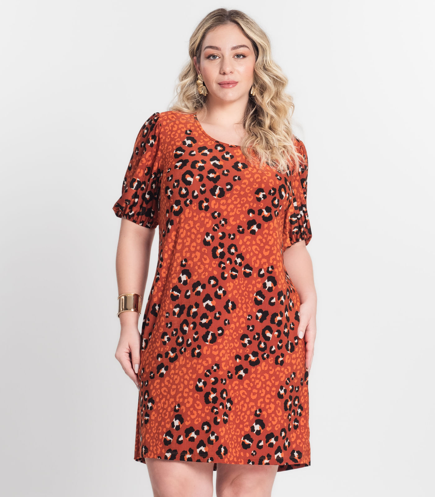 Miniatura Vestido Malha Fria Plus Infinita Cor Laranja Plus G1