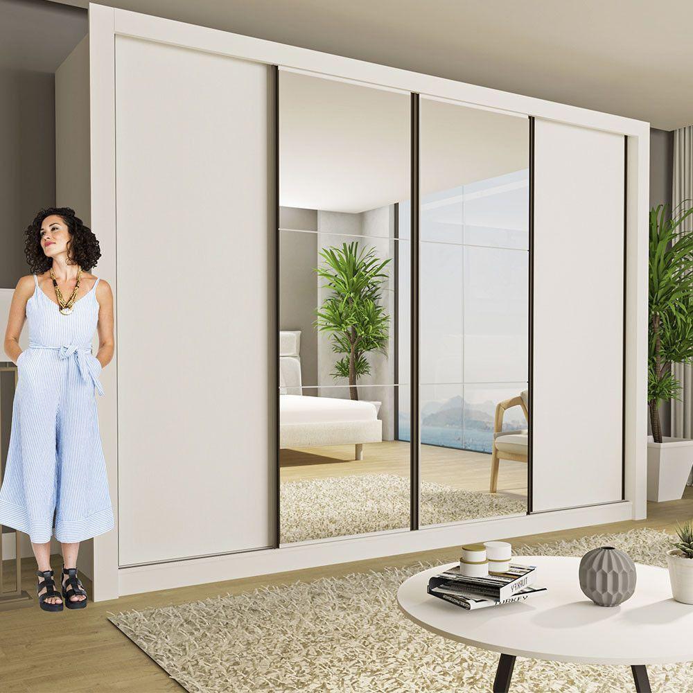 Guarda Roupa Casal Firenze Com 6 Espelhos 4 Portas Minastex Branco