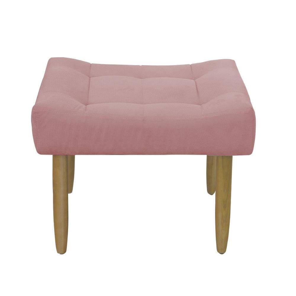 Puff Banqueta Decorativo Pés Madeira Rosa